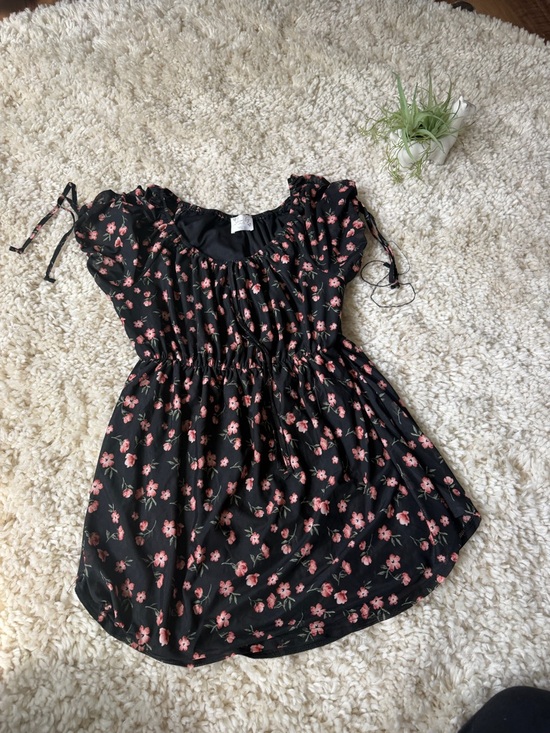 Siren Lily Tops - Siren Lily Black Floral Peasant Blouse with Pink Flowers